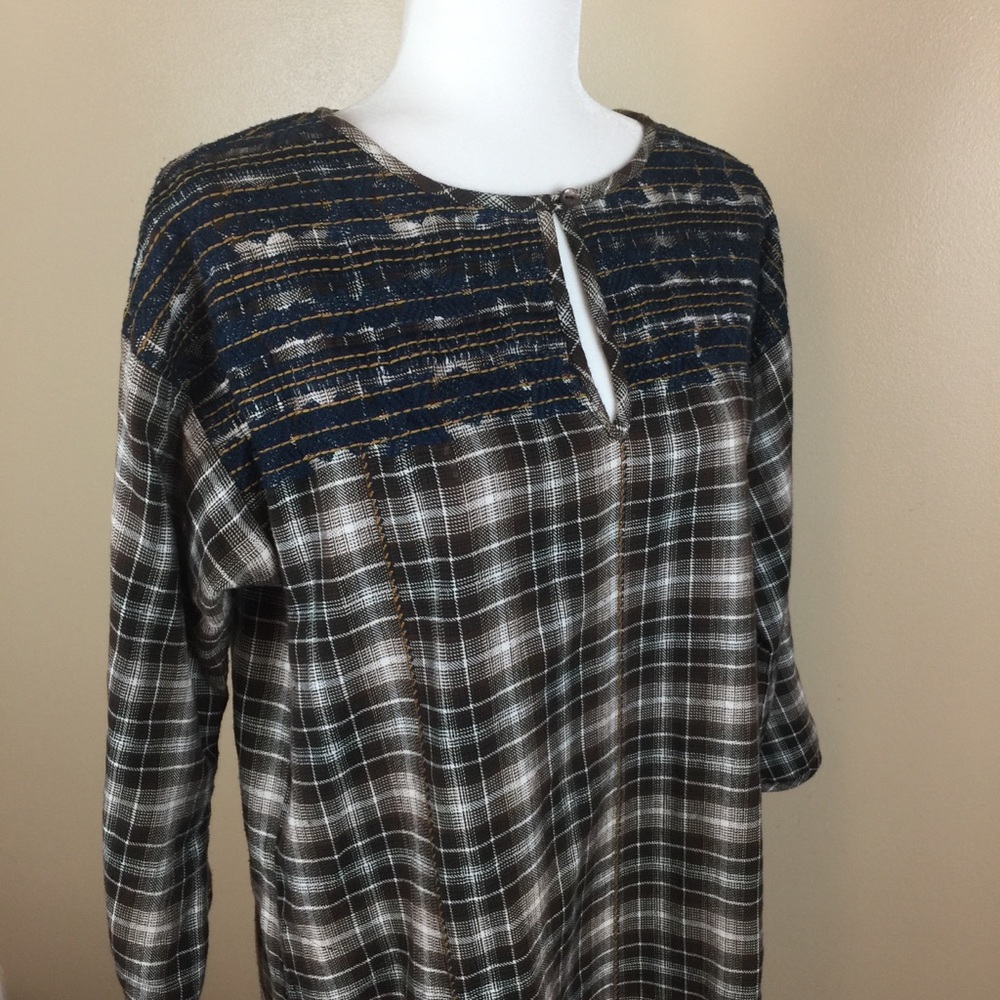 Anthropologie Uncle Frank Embroidered Plaid Dress